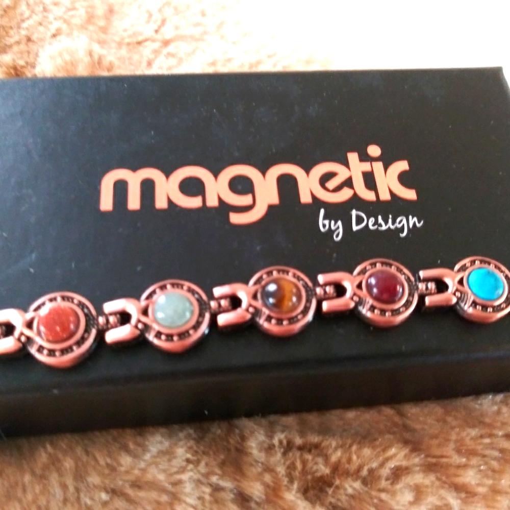 Multigemstone Magnetic Bracelet Rosetone 8" NWT